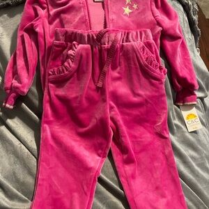 C.C Kids Pink Velour Jumpsuit with Star Details